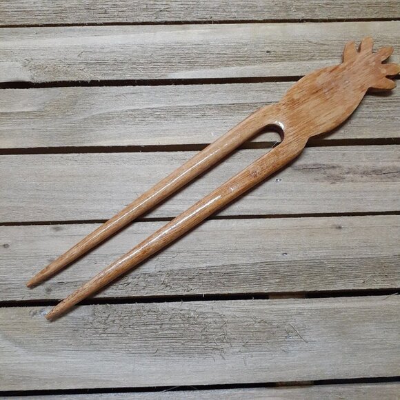 Wooden Hair Accessory Pineapple Hawaii Tropical Pick 7.4\